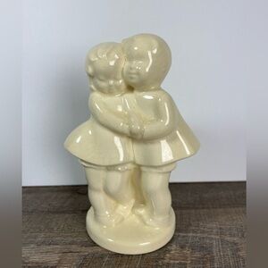 Vintage 1950s Cream Girl & Boy Vase Planter Shawnee Pottery crazed Cottage